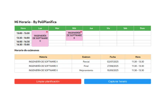 Ejemplo de un horario generado automáticamente